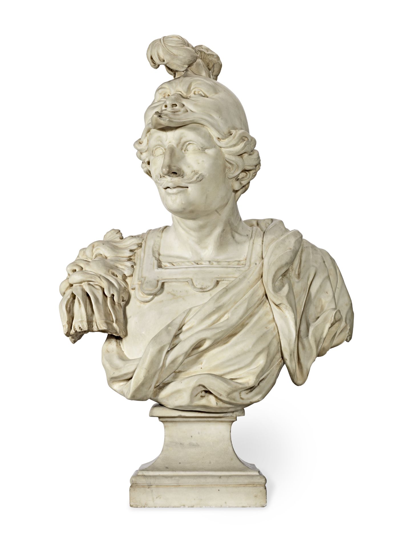 Italian School, early 18th century: A carved marble bust of Mars possibly attributable to Giovann...