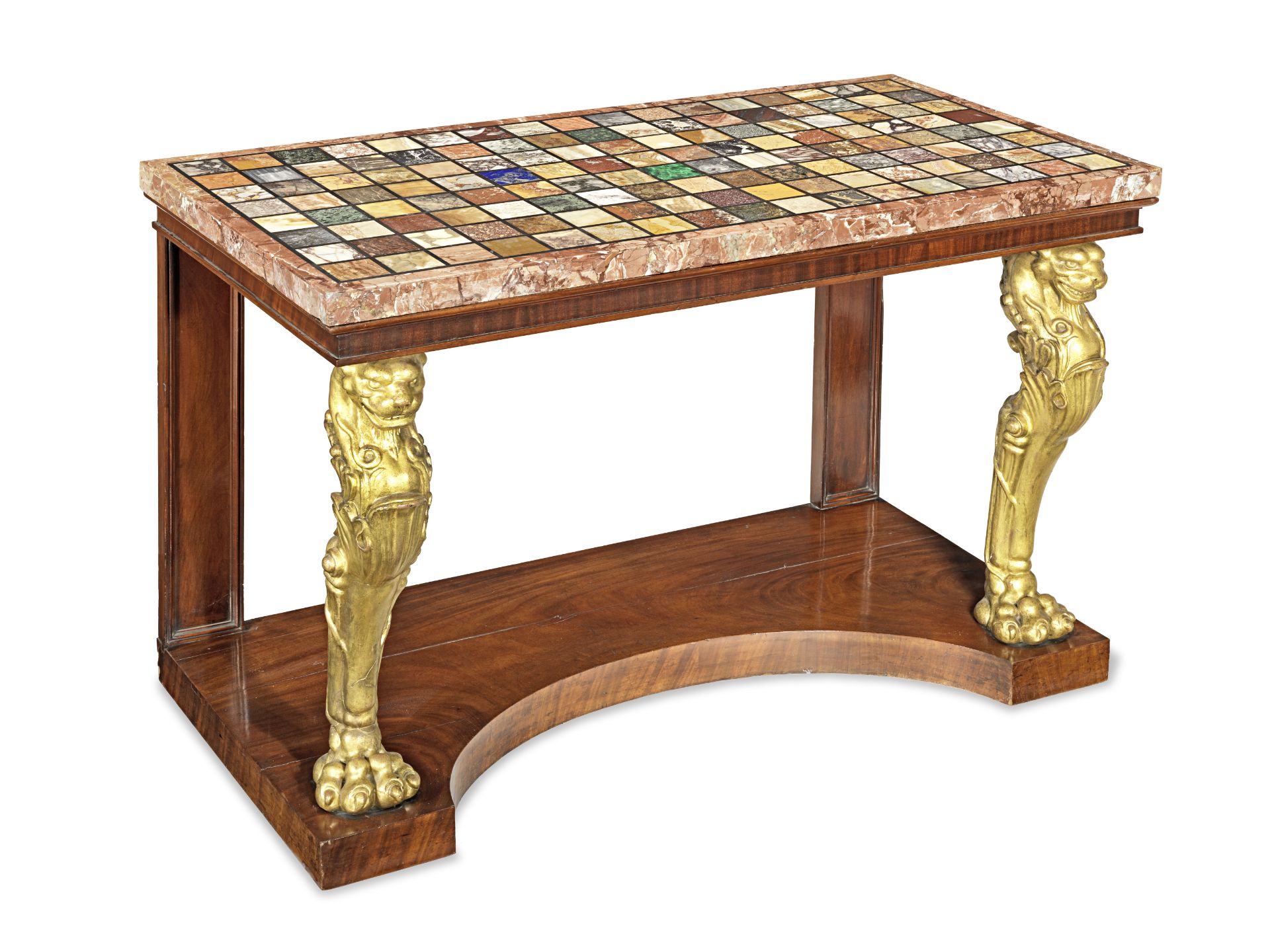 An Italian early 19th century 'Grand Tour' specimen marble and hardstone table top on a George IV...