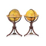 A 19th Century pair of Terraqueous and Celestial Library Globes on stand by John Addison, 111 cm ...