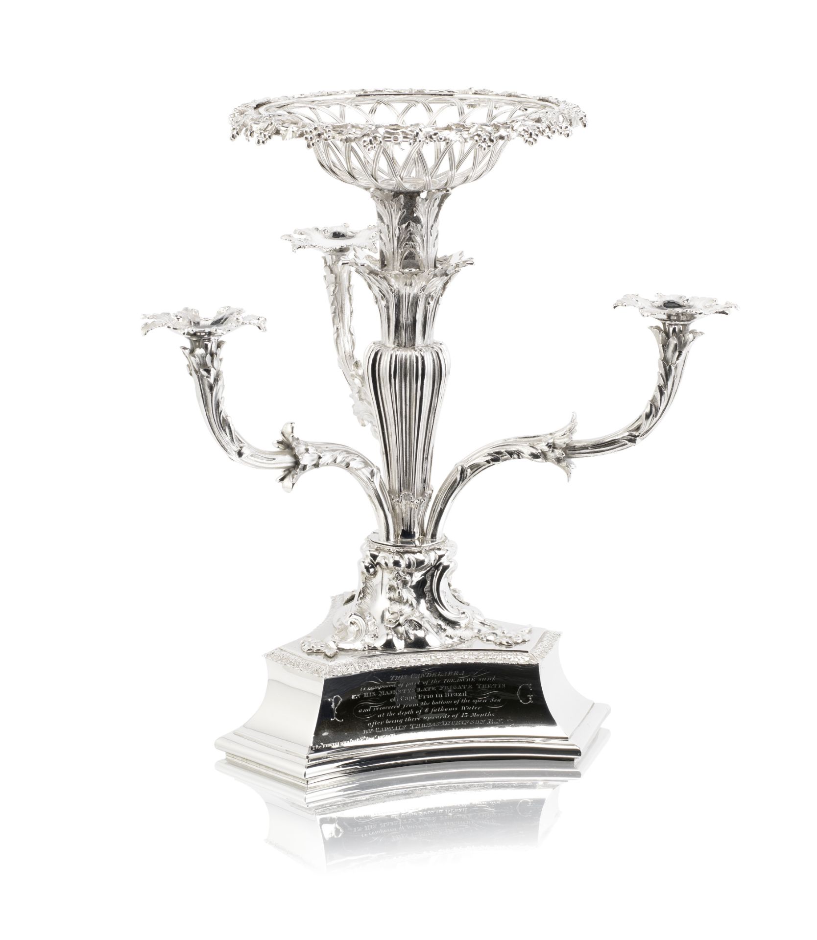 A Victorian silver candelabrum centrepiece William Theobalds & Robert Atkinson, London 1838