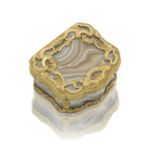 An 18th century striated agate and gold-mounted box with later French eagle's head gold mark