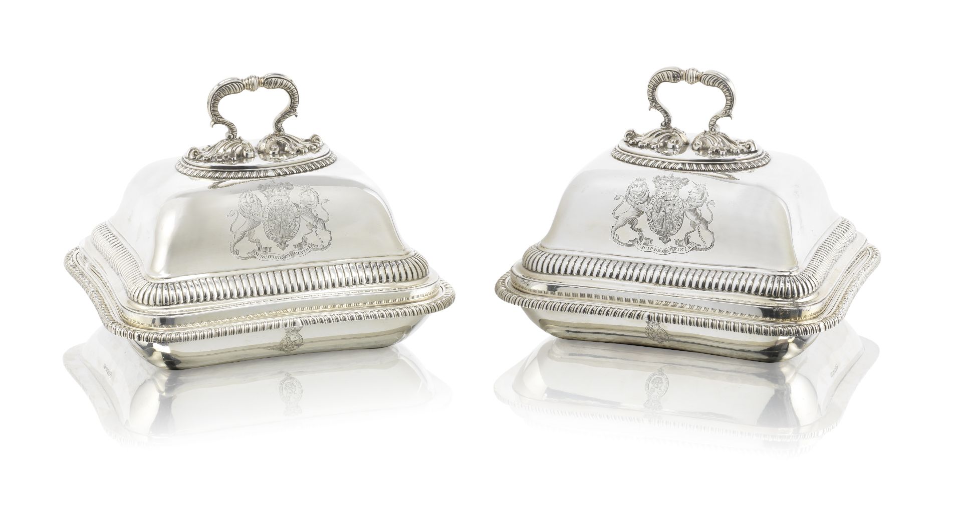 A pair of George III Royal silver entr&#233;e dishes Richard Cooke, London 1806, engraved 'EDC' (...