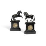 After Francesco Fanelli (Italian, 1590&#8211;1653): A pair of patinated bronze horses one horse e...