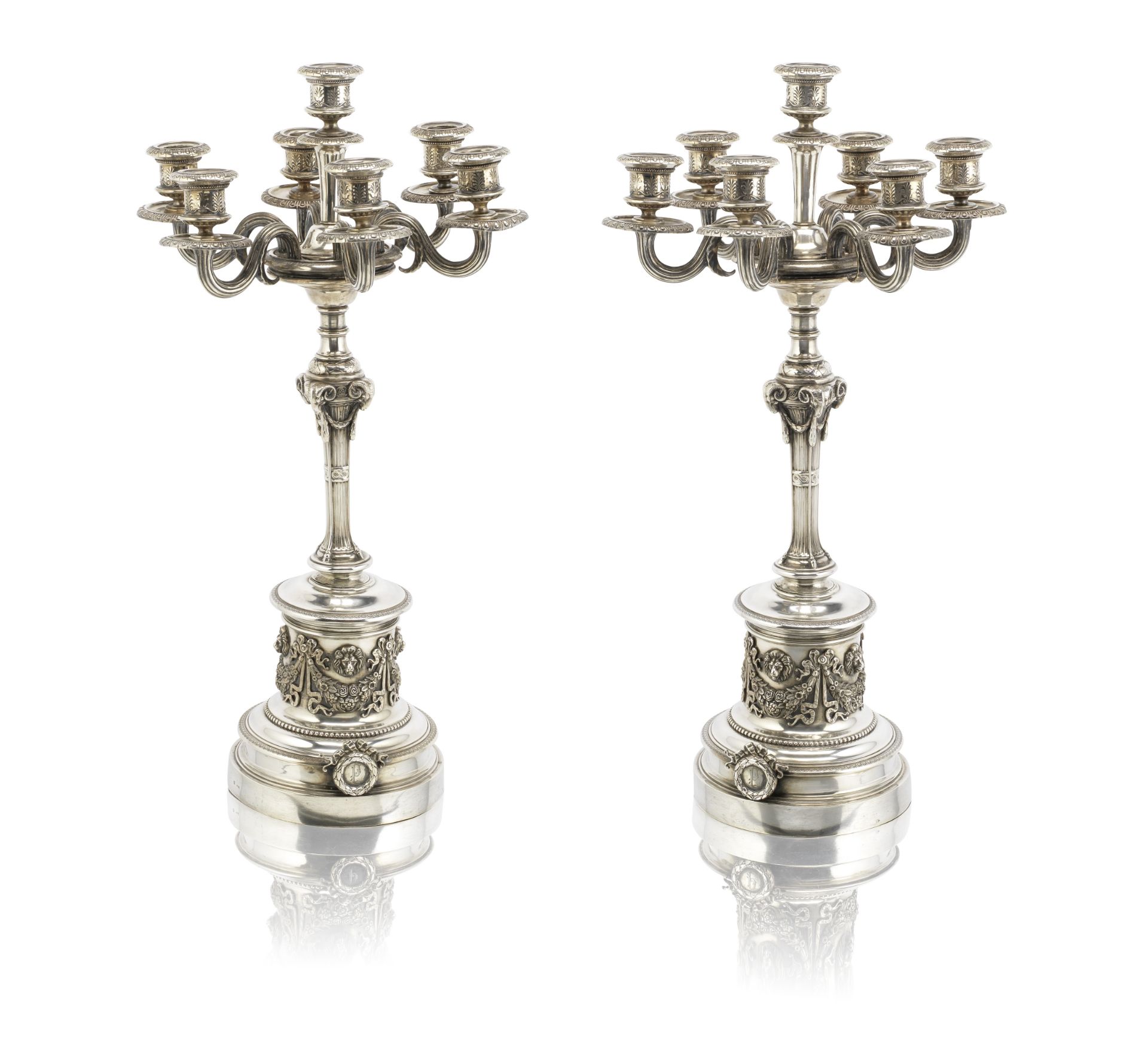 A pair of Austro-Hungarian silver seven-light candelabra Mayerhofer & Klinkosch, Vienna 1867-1872...