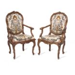 A pair of Italian 18th century walnut open armchairs (2)