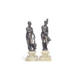 A matched pair of 17th century loaded bronze andiron figures of Mars and Juno probably Flemish an...