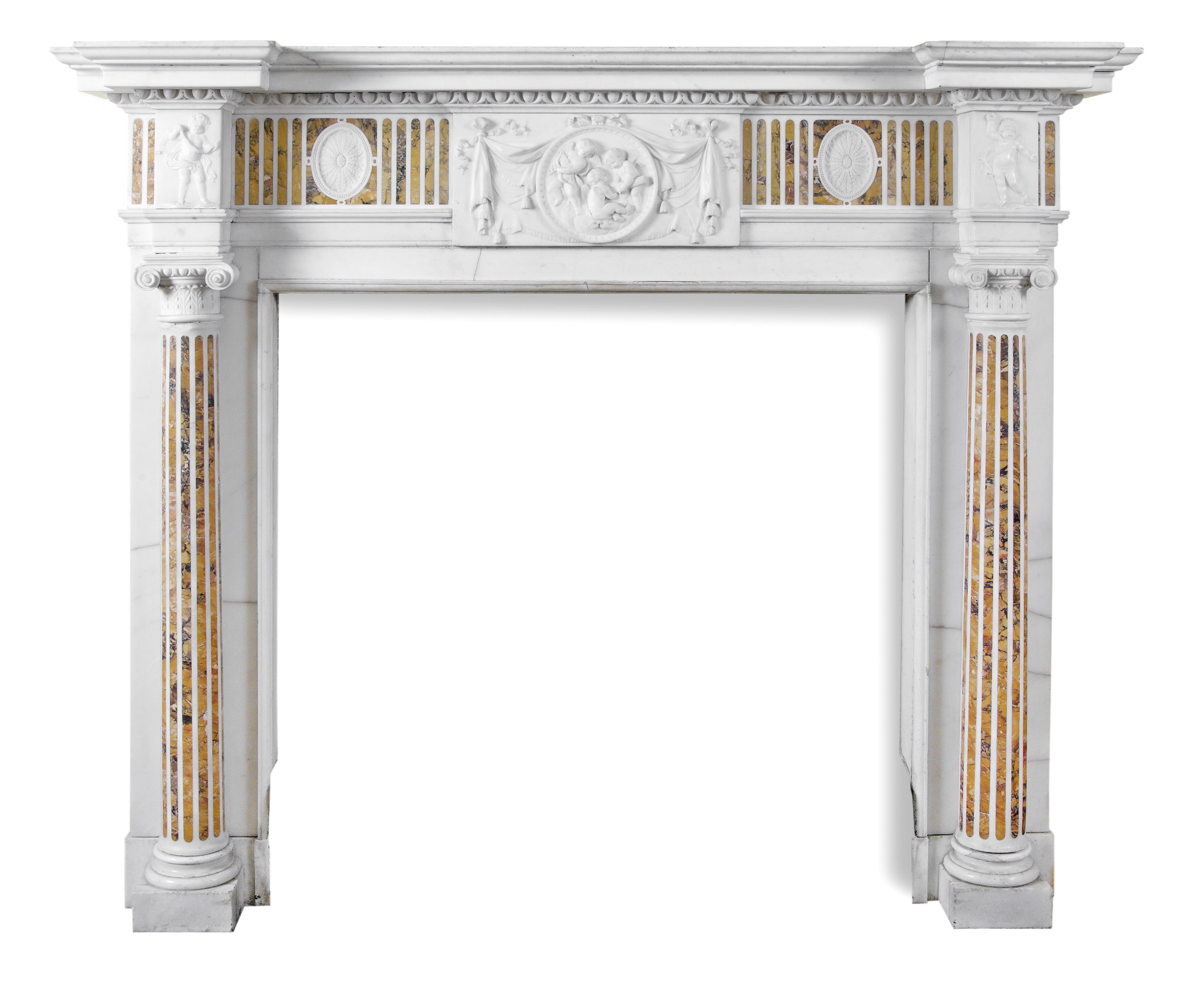 A good George III Siena and white marble chimneypiece