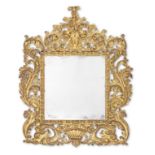 A large Italian late 17th/early 18th century carved giltwood and gilt gesso picture frame or mirr...