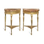 A pair of George III giltwood demi-lune pier tables of small proportions (2)
