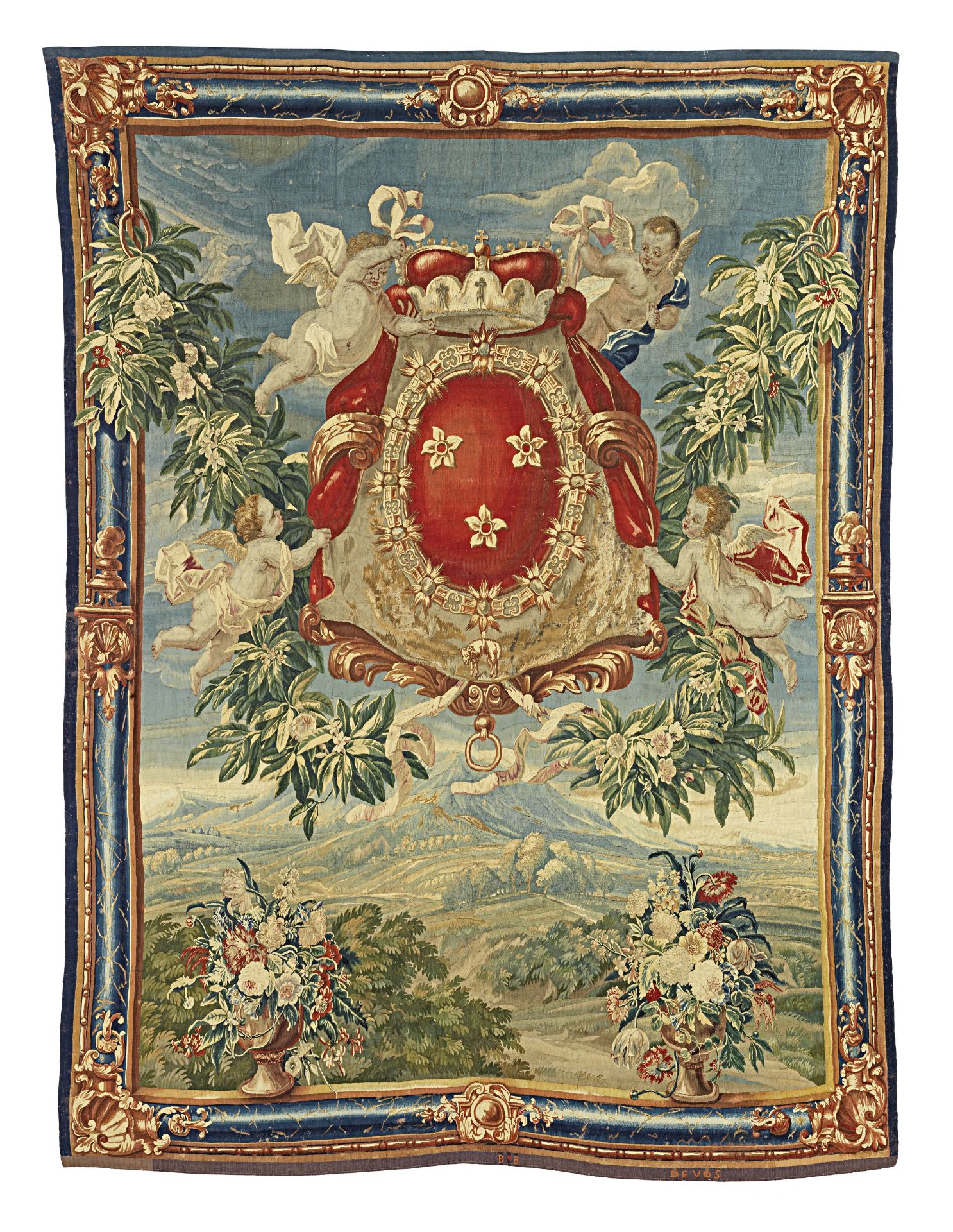 An impressive Flemish, 18th century armorial tapestry de Vos Workshop, Brussels, manufactured by ...