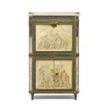 An important late Louis XV ormolu mounted grisaille Vernis Martin, parcel gilt and green painted ...