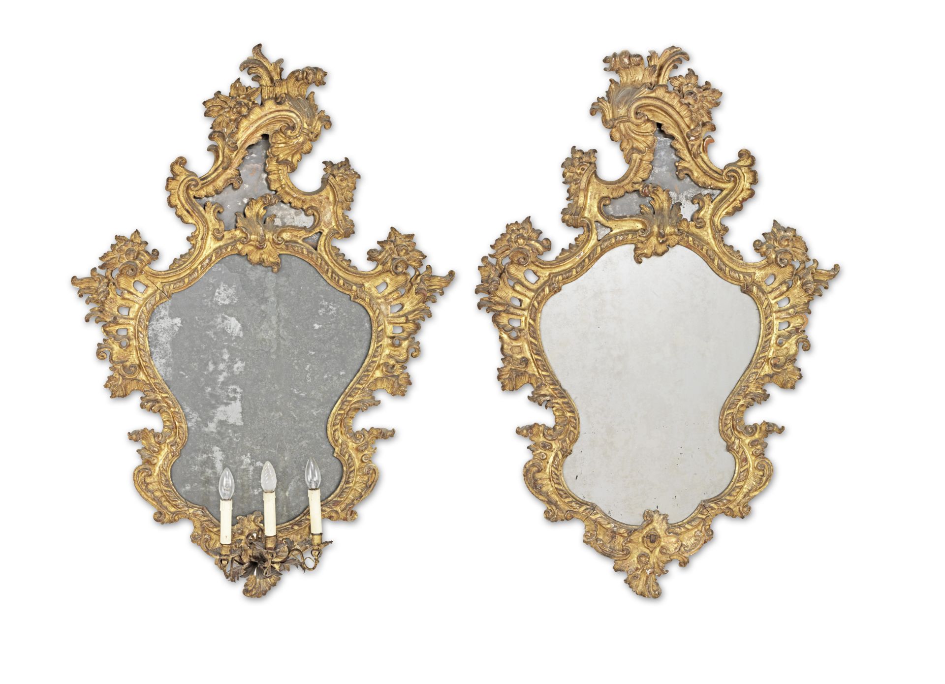 A pair of Italian third quarter 18th century giltwood girandoles (2)