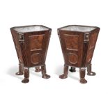 A pair of Regency 'Egyptian revival' mahogany and ebonised line-inlaid wine coolers (2)