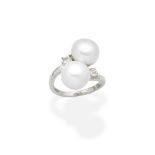 NATURAL PEARL AND DIAMOND RING AND PENDENT EARRINGS (2)
