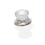 CULTURED PEARL AND DIAMOND BALLERINA RING