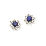 TIFFANY: SAPPHIRE AND DIAMOND CLUSTER EARRINGS