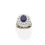 SAPPHIRE AND DIAMOND CLUSTER RING