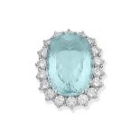 AQUAMARINE AND DIAMOND CLUSTER RING