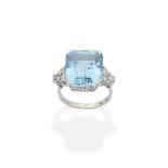 AQUAMARINE AND DIAMOND RING