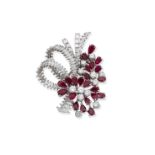 NANNINI: RUBY AND DIAMOND FLORAL SPRAY BROOCH