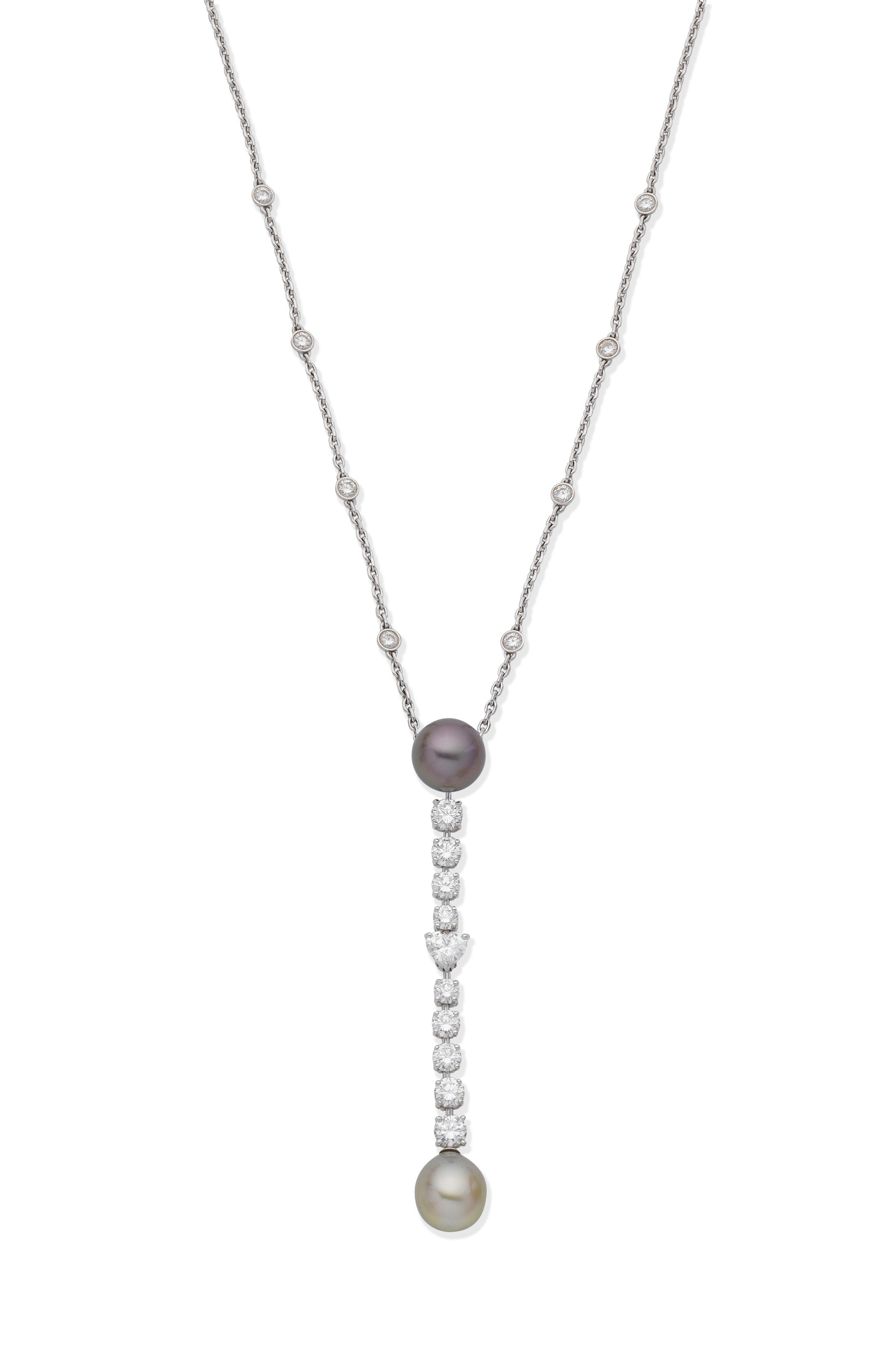 CARTIER: CULTURED PEARL AND DIAMOND PENDANT NECKLACE