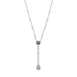 CARTIER: CULTURED PEARL AND DIAMOND PENDANT NECKLACE
