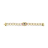 CHAUMET: CULTURED PEARL, SAPPHIRE, RUBY AND DIAMOND BRACELET