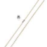 SAPPHIRE AND DIAMOND RING AND CULTURED PEARL NECKLACE (2)