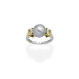 GRAFF: CULTURED PEARL AND COLOURED DIAMOND RING