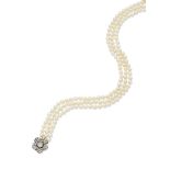 CULTURED PEARL AND DIAMOND NECKLACE