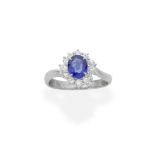 SAPPHIRE AND DIAMOND CLUSTER RING