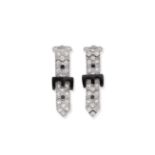 DIAMOND AND ONYX PENDENT EARRINGS