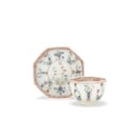 A Worcester teabowl and saucer, circa 1753-54