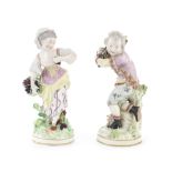 A pair of Derby figures and a Derby dish, late 18th century