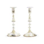 A pair of large South Staffordshire enamel candlesticks, circa 1770