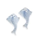 A rare pair of English delftware wall pockets, circa 1760