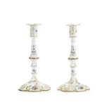 A pair of South Staffordshire enamel candlesticks, circa 1770