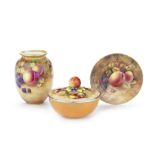 Three pieces of Royal Worcester 'Painted Fruit' porcelain, dated 1932, 1939 and 1953