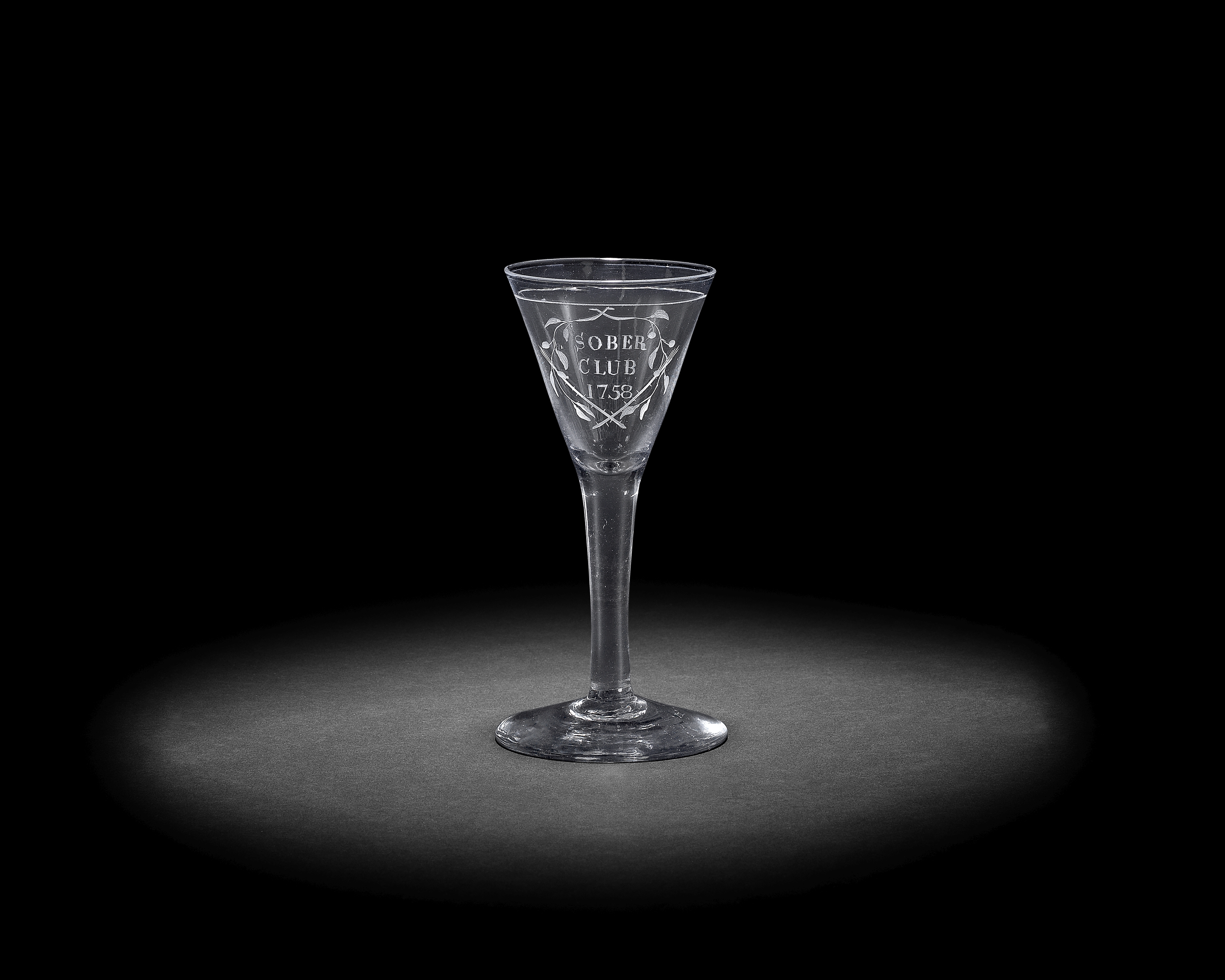 An engraved 'Sober Club' wine glass of Scottish interest, dated 1758