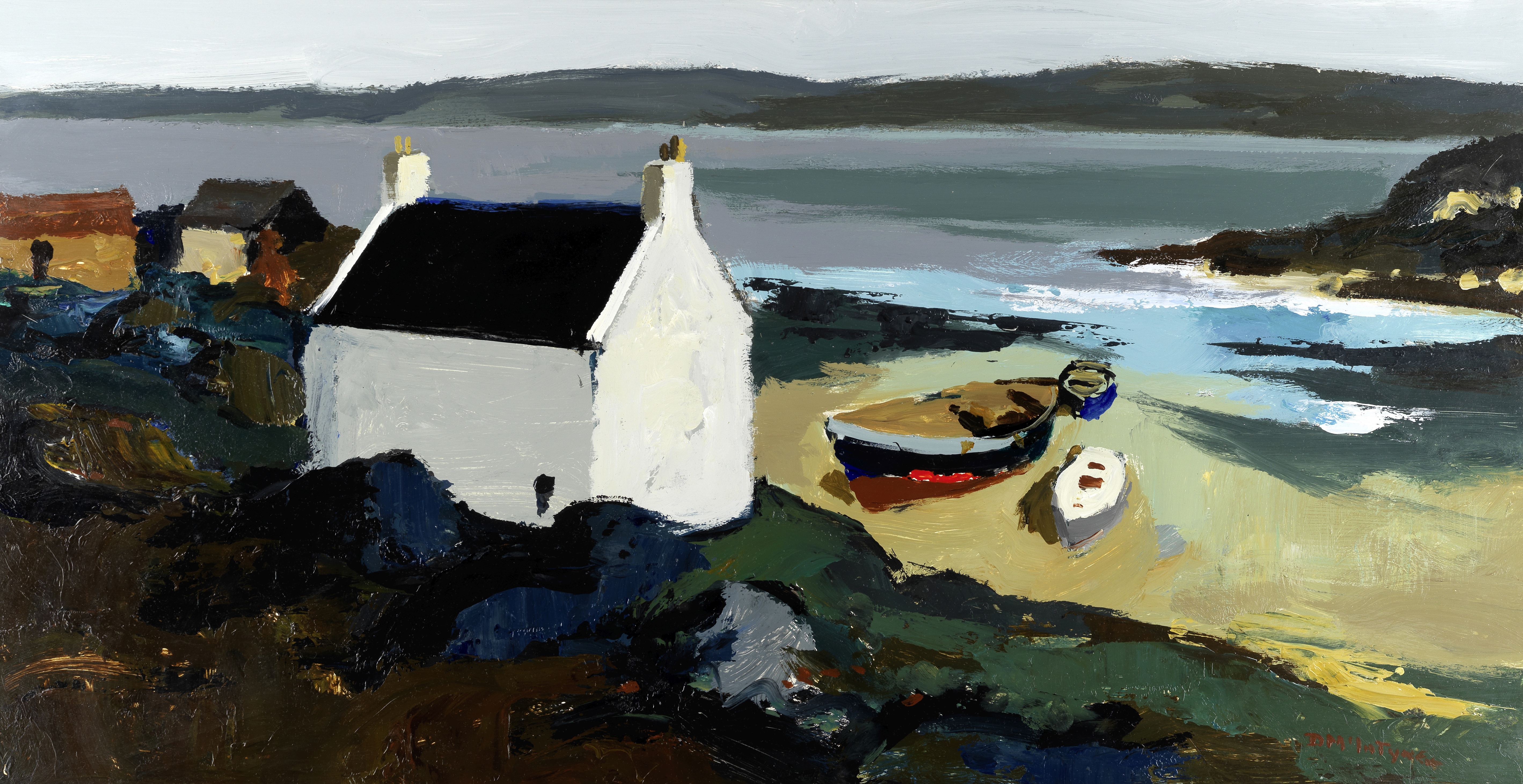 Donald McIntyre (British, 1923-2009) White Cottage and Boats