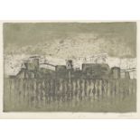 Prunella Clough (British, 1919-1999) Corrugated Fence A rare etching with hand-colouring, 1955, o...