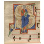 ILLUMINATED MINIATURE St. Peter standing, holding the keys to heaven and a book, [Italy, fourteen...