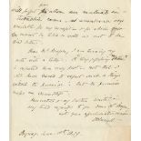 BROWNING (ELIZABETH BARRETT) Fine autograph letter signed ('EB Barrett'), the second and concludi...