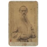 TOLSTOY (LEO NIKOLAYEVICH) Cabinet card portrait by Scherer and Nabholz showing the author half-l...