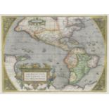 WORLD AND CONTINENTS ORTELIUS (ABRAHAM) Typus orbis terrarum... 1587; Americae sive novi orbis, n...