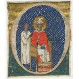 ILLUMINATED MINIATURE A saint seated on a throne, wearing a bishop's mitre, [Italy, fourteenth ce...