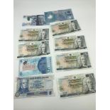 A Lot of 10 various £5 bank notes which includes two Bank of Scotland notes dated 1995 & 2016, Six
