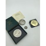 A Lot of 4 various coins which includes 1845 Young Queen Victoria head silver crown, 1838 silver