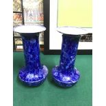 Two antique porcelain Blue and white Shelley vases. Designed in an Oriental manner with butterflies,