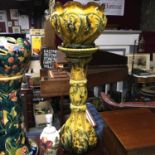 A Large Victorian Melrose Ware Majolica style floral design Jardiniere plant pot with stand.